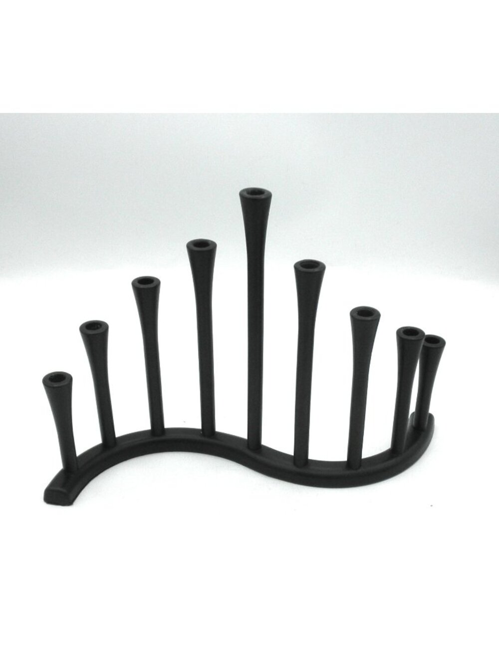 Vintage Modernist Black Menorah 9 Light Sleek Danish Modern Style Circa 1960's